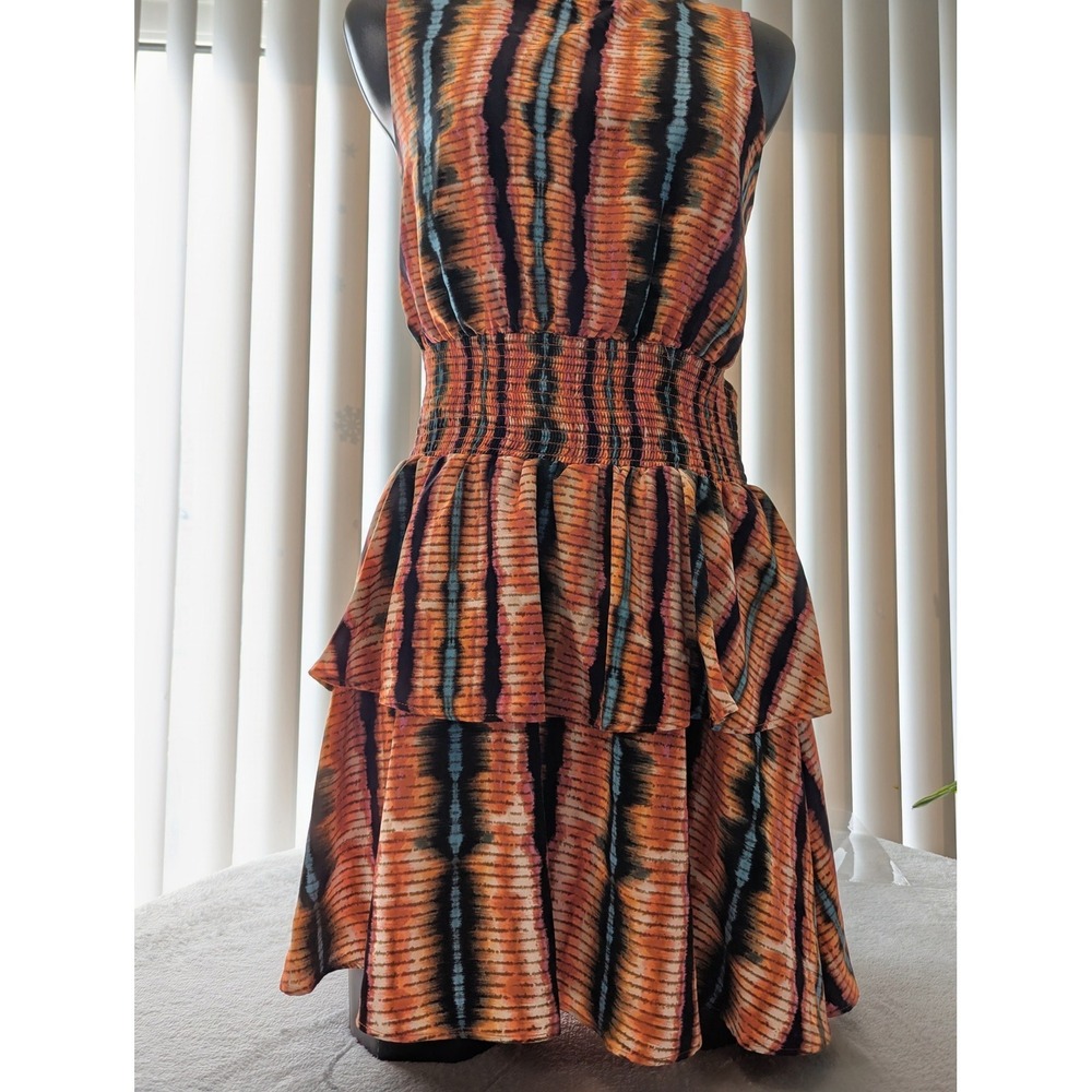Jessica Simpson Illora Dress Womens S Orange New Tie Dye Smocked Tiered Ruffle